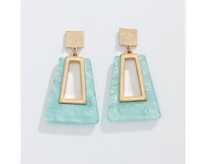 Gold & Mint Geometric Drop Earrings