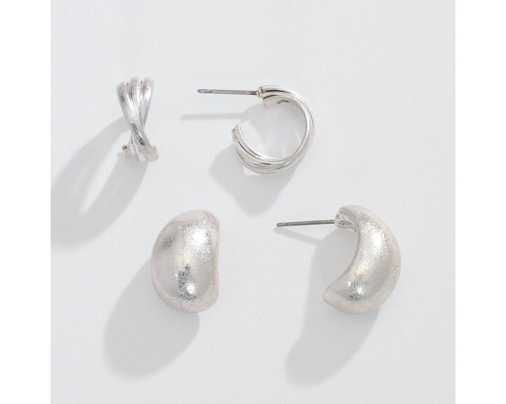 Duo Burnished Silver Earrings