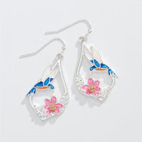 Silver Hummingbird Drop Earrings