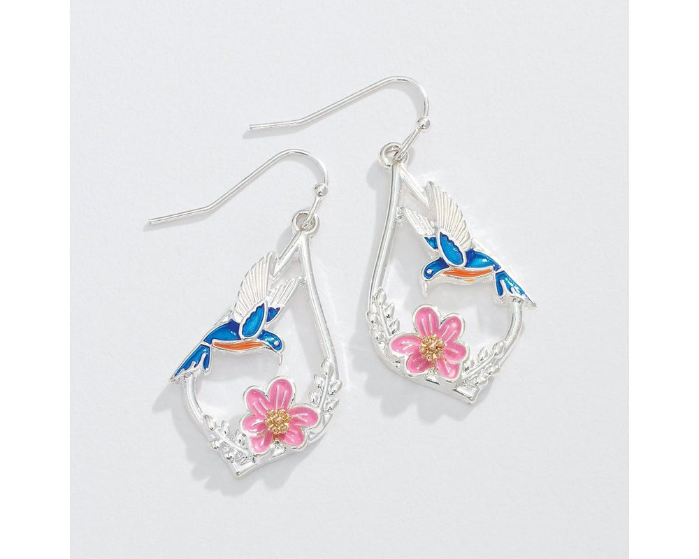 Silver Hummingbird Drop Earrings