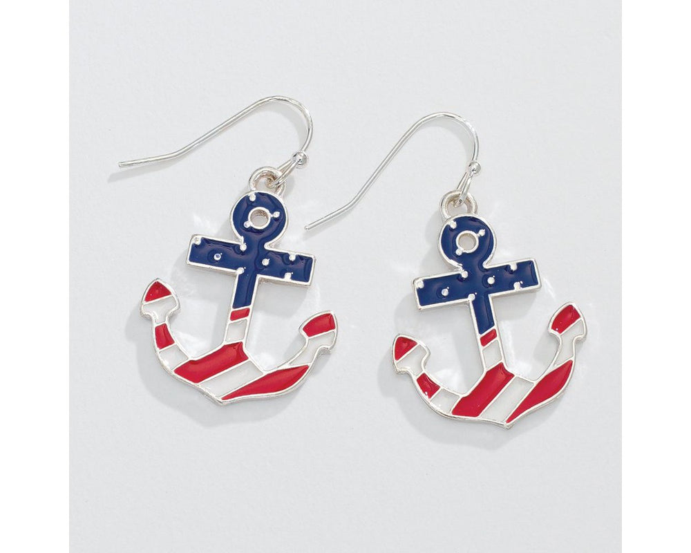 Patriotic Silver Anchor Earrings