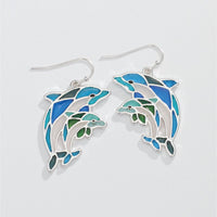 Dolphins with Blue Resin Earrings