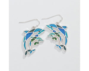 Dolphins with Blue Resin Earrings