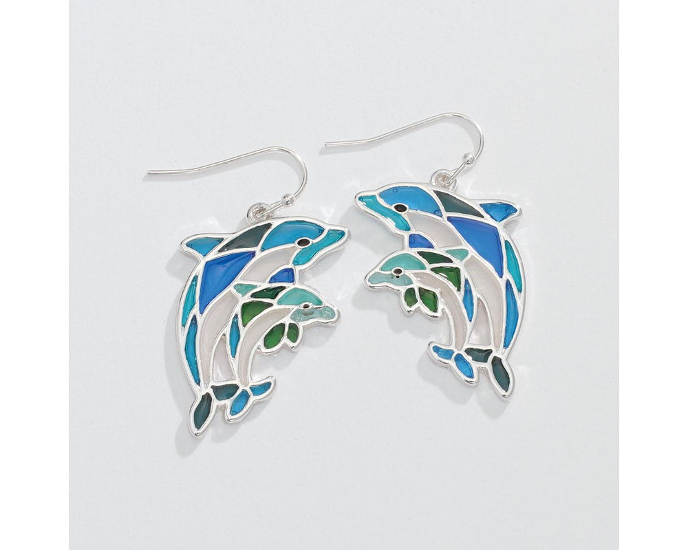 Dolphins with Blue Resin Earrings