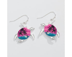 Silver Turtle Sunset Earrings