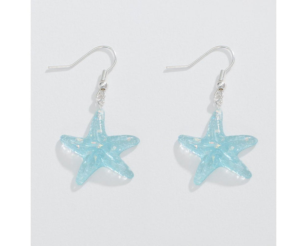Aqua Glitter Starfish Earrings