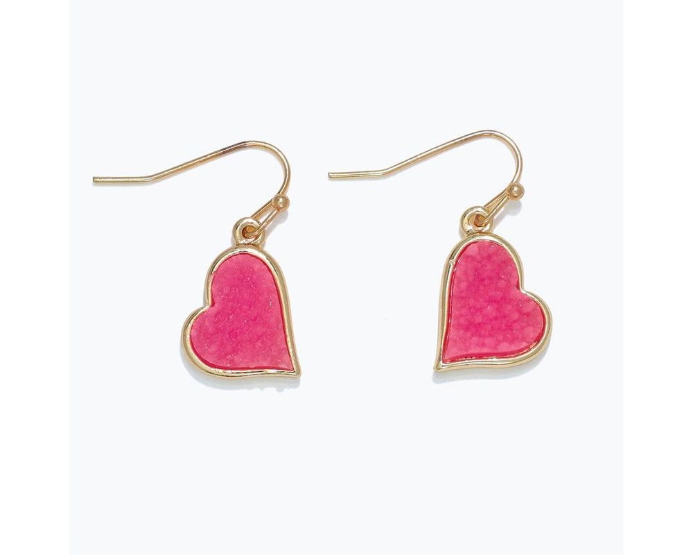 Pink Druzy Heart Earrings