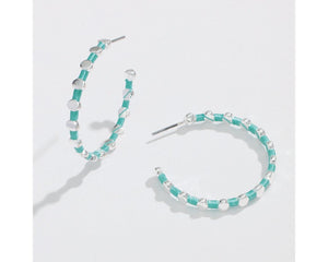 Aqua Thread Silver Hoop Earrings