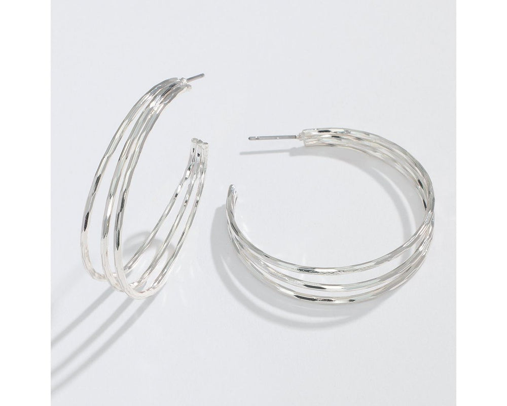 Silver Tri Strand Hoop Earrings