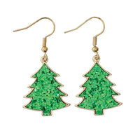 Green Sequin Christmas Tree Earrings