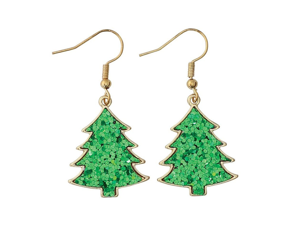 Green Sequin Christmas Tree Earrings