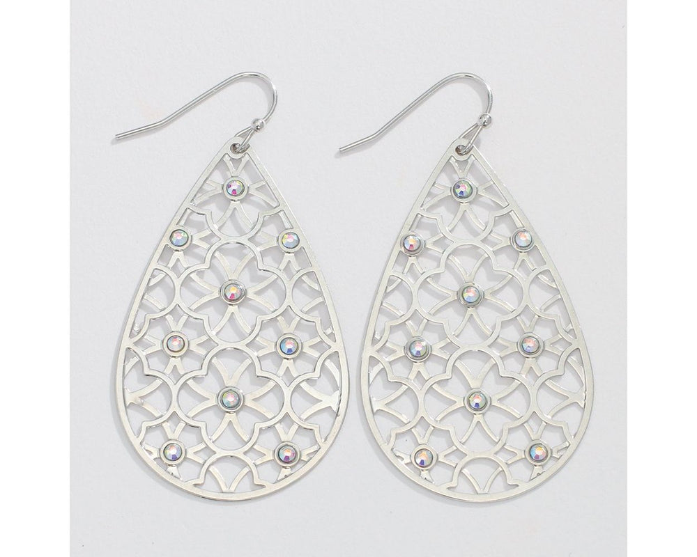 Silver Filigree Crystal Earrings