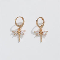 Gold Dragonfly Crystal Earrings