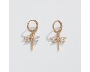 Gold Dragonfly Crystal Earrings