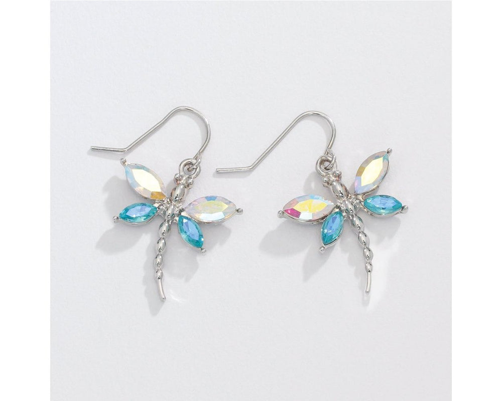 Clear AB & Aqua Dragonfly Earrings