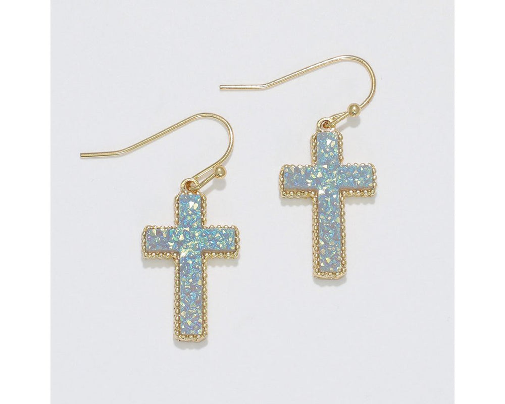 Druzy Cross Earrings