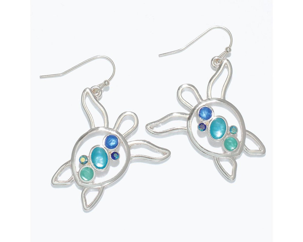 Blue Gem Turtle Open Earrings
