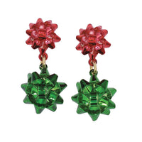 Red & Green Christmas Bow Dangle Earrings