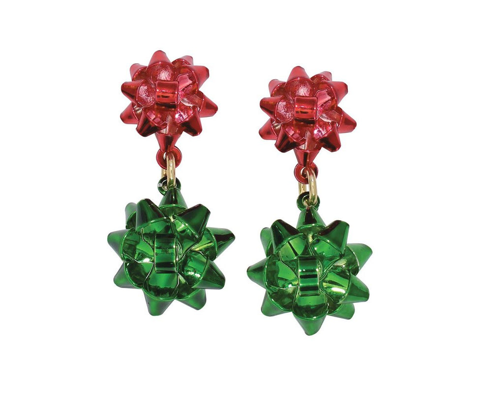 Red & Green Christmas Bow Dangle Earrings