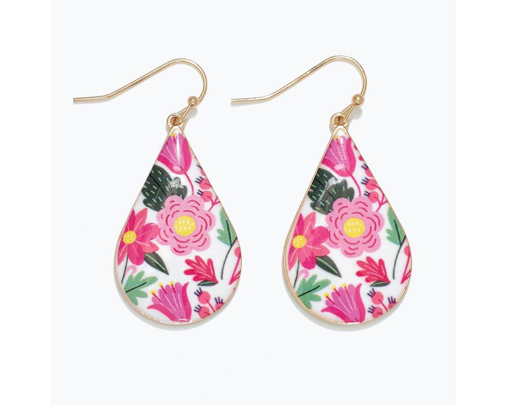 Pink and Green Floral Earrings