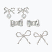 Silver Bow Trio Earrings