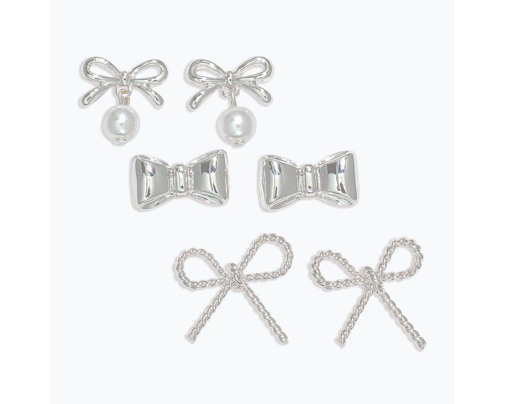 Silver Bow Trio Earrings