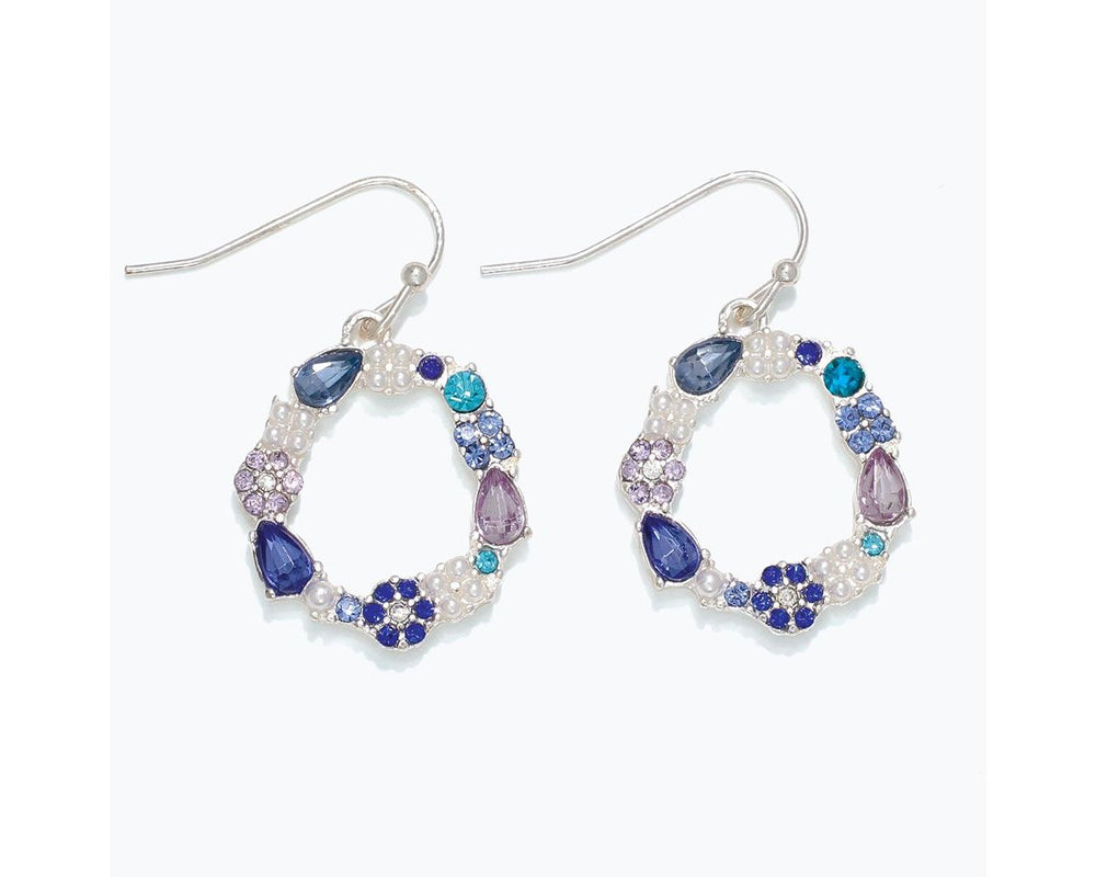 Silver & Blue Crystal Wreath Earrings