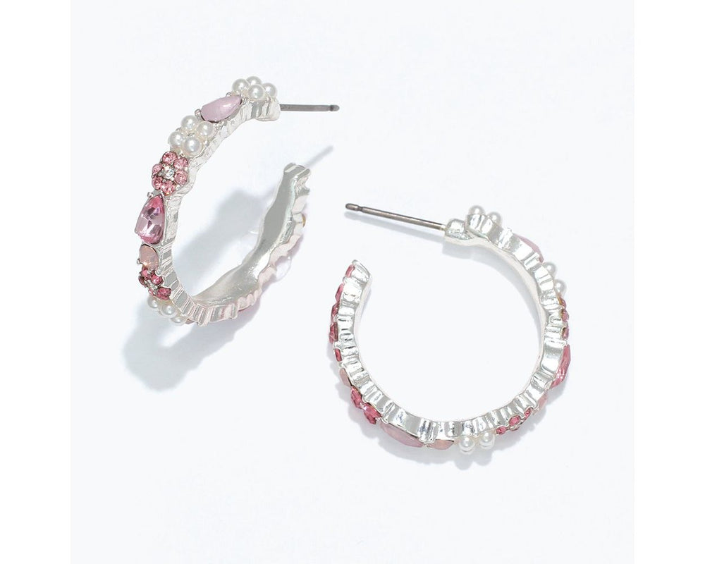 Blush Pink Crystal Open Hoop Earrings