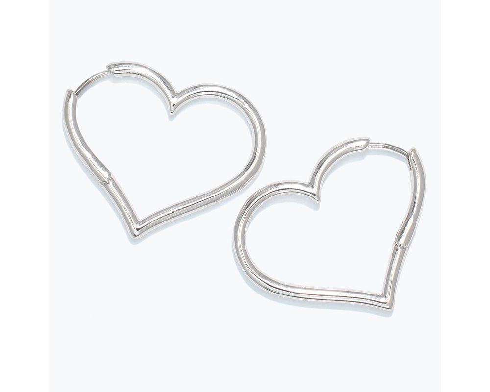 Silver Hinged Heart Hoop Earrings
