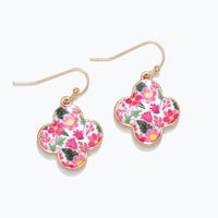 Pink and Green Clover Earrings