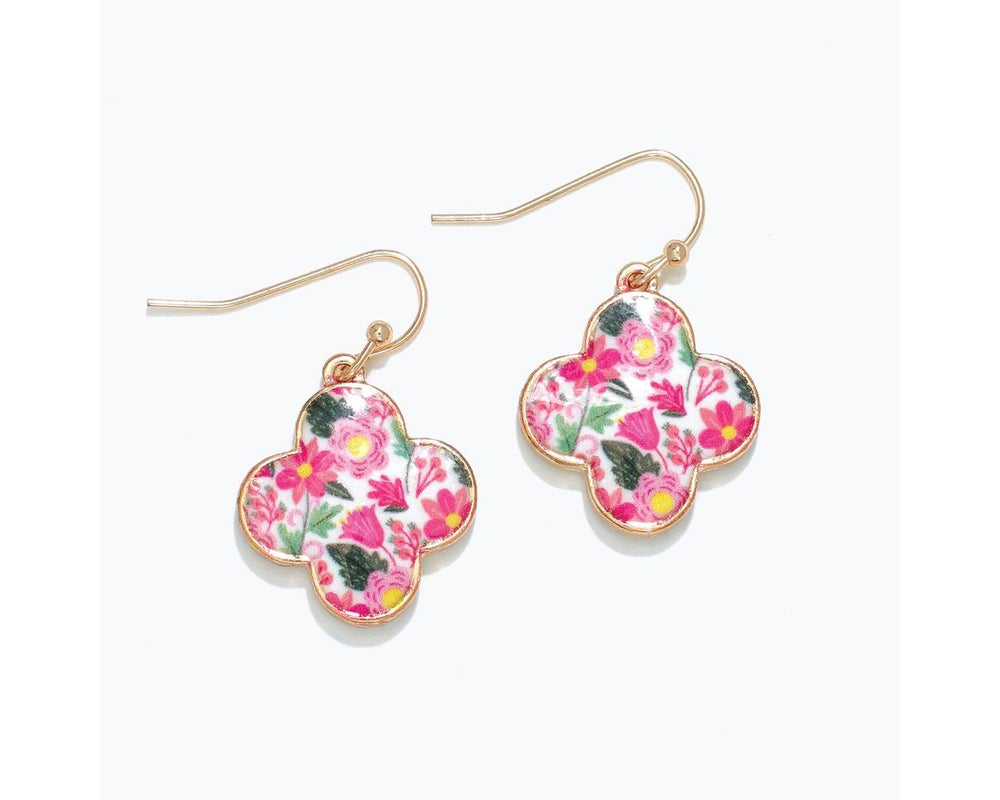 Pink and Green Clover Earrings