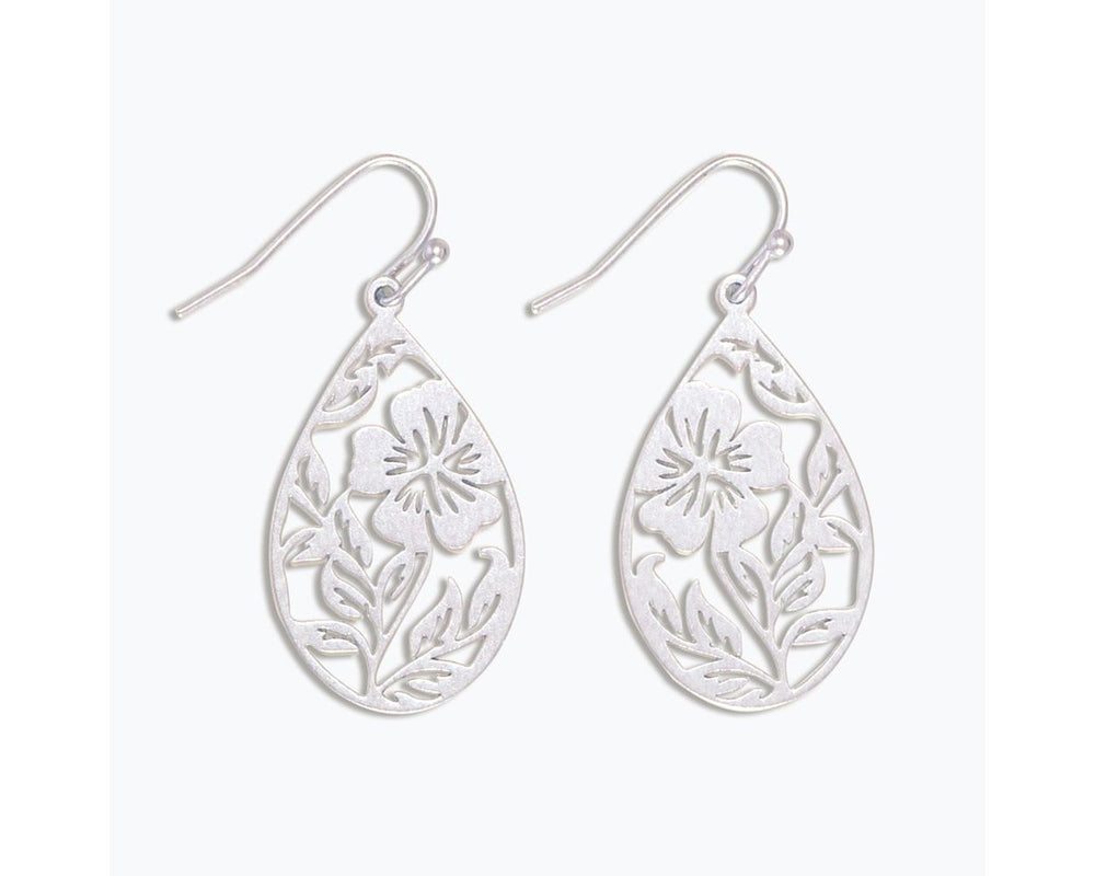 Silver Floral Drop Earrings