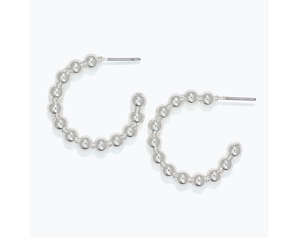 Silver Bead Hoop Earrings