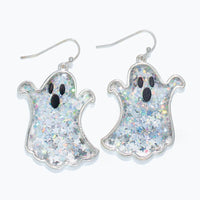 Silver Glitter Ghost Earrings (ALL SALES FINAL)