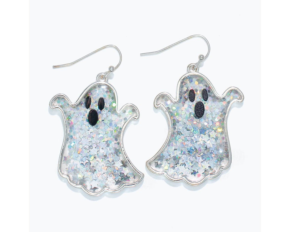 Silver Glitter Ghost Earrings (ALL SALES FINAL)
