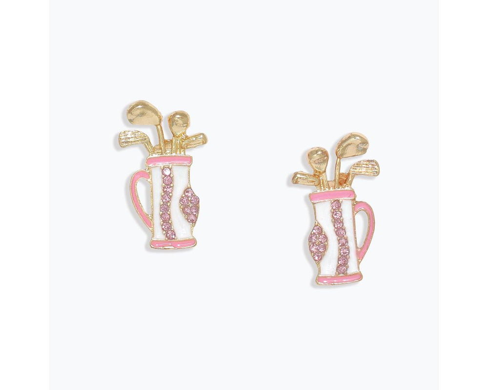 Pink and White Golf Bag Earrings