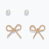 Pearl Studs & Bows Duo Earring Set