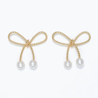 Gold Rope Bow Pearl Earrings