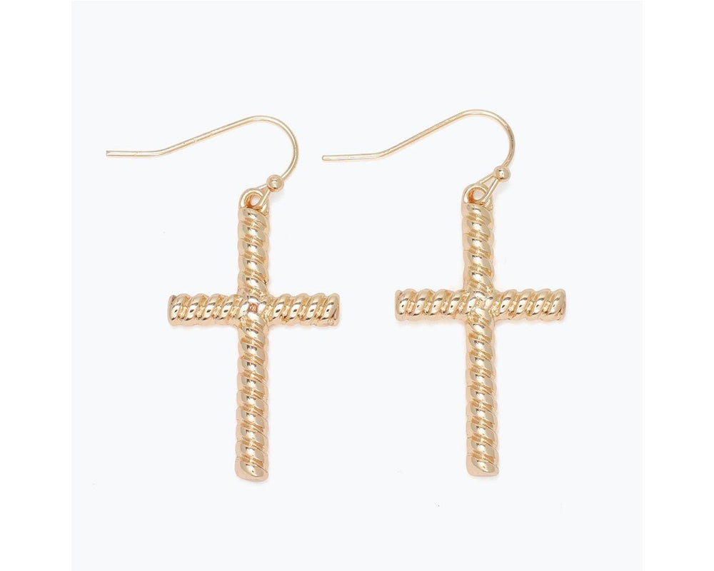 Gold Twist Cross Earrings