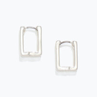 Silver Rectangle Gold Huggie Earrings