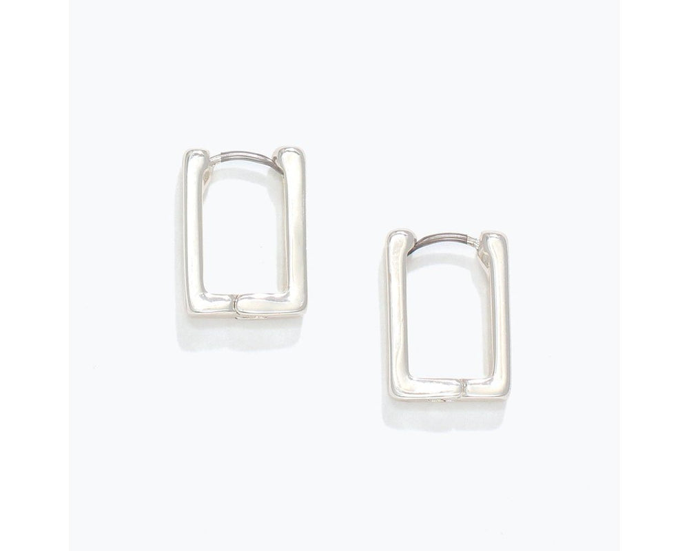 Silver Rectangle Gold Huggie Earrings