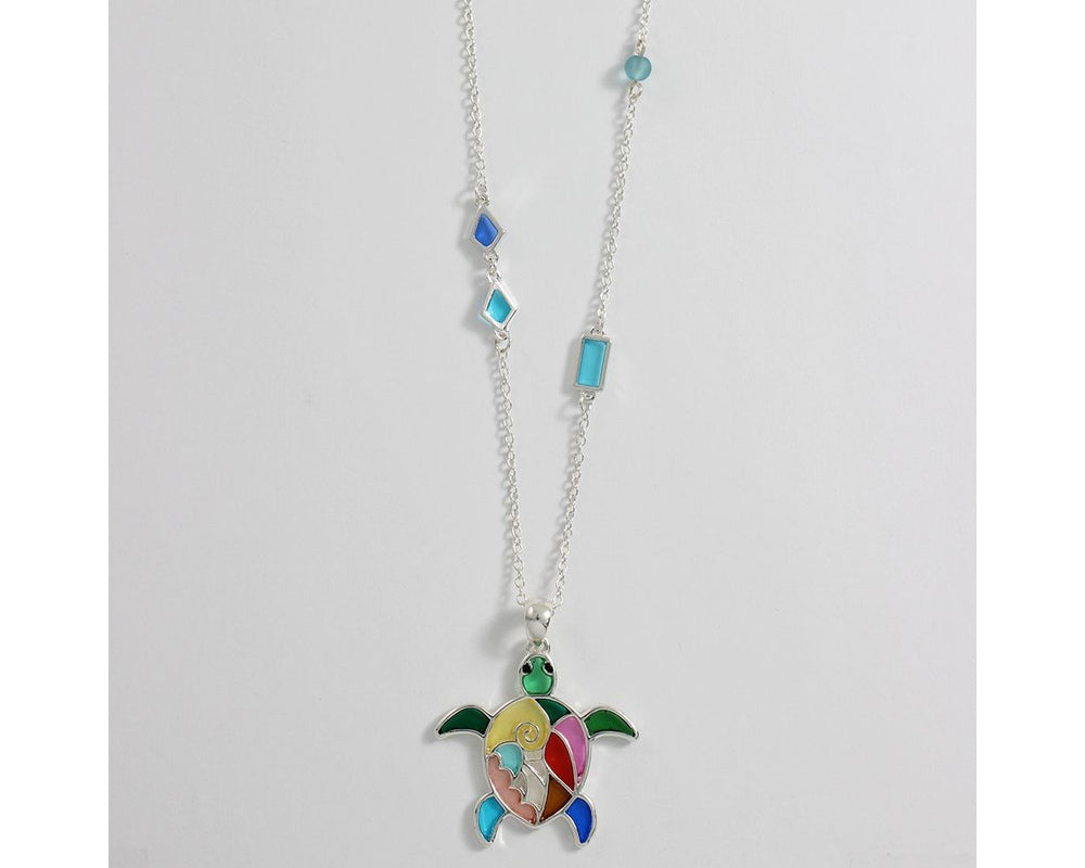 Stained Glass Resin Turtle Necklace