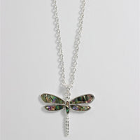 Silver Dragonfly Abalone Necklace