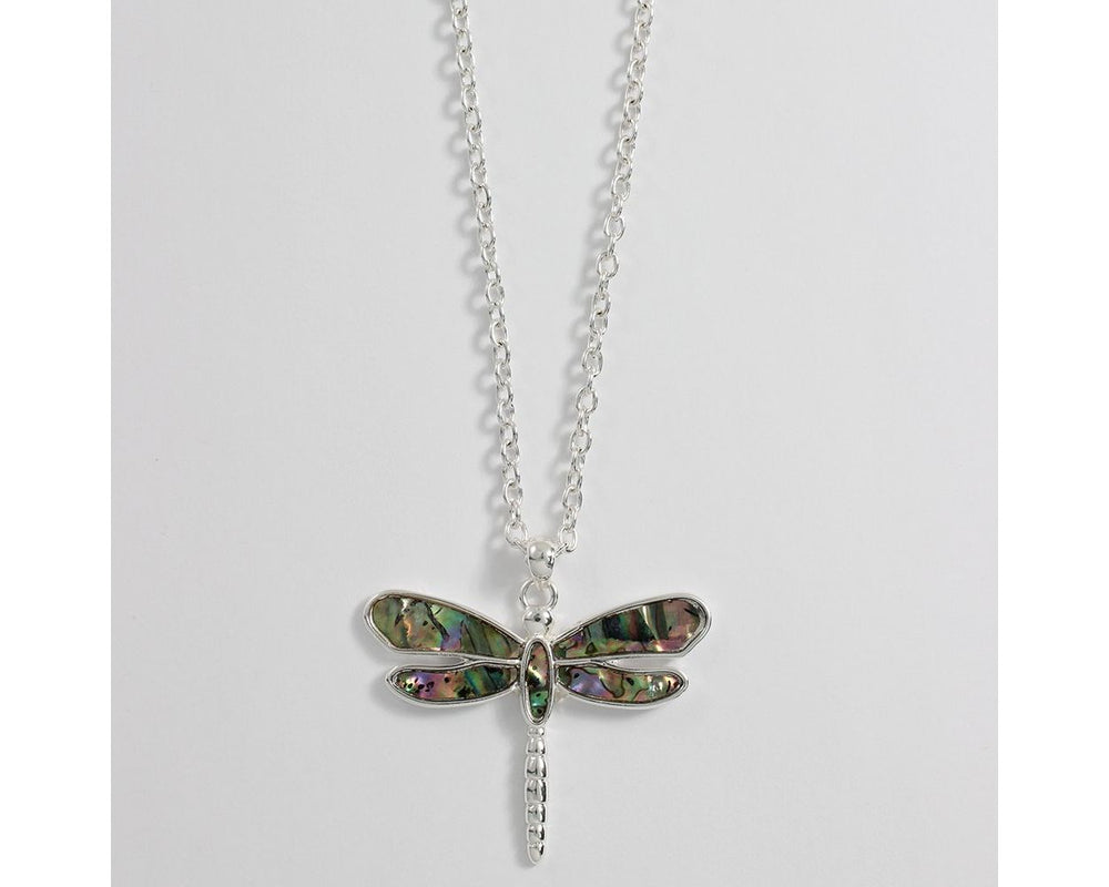 Silver Dragonfly Abalone Necklace