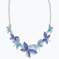 Blue Butterflies Silver Necklace