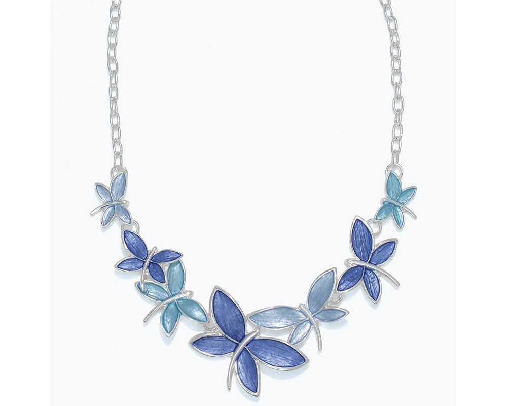 Blue Butterflies Silver Necklace