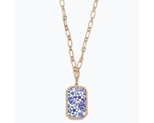 Blue & White Floral Pendant Necklace