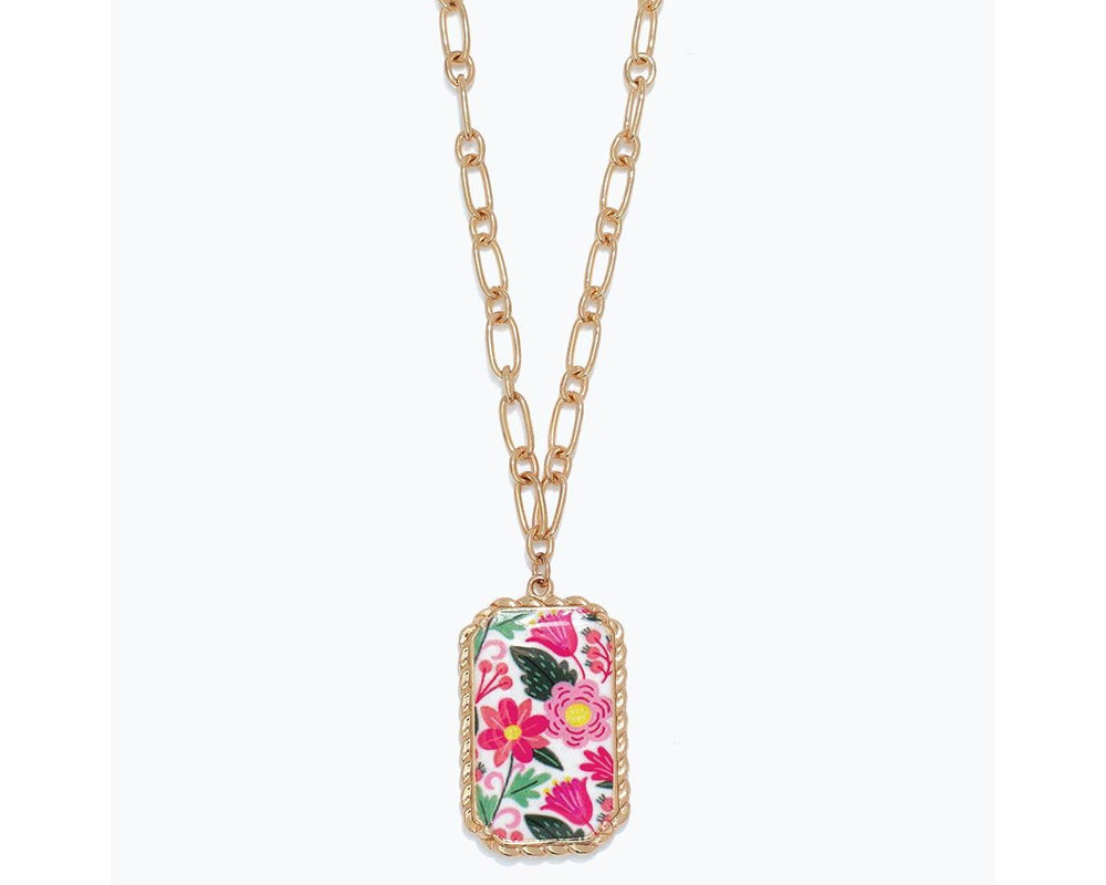 Floral Framed Gold Pendant Necklace