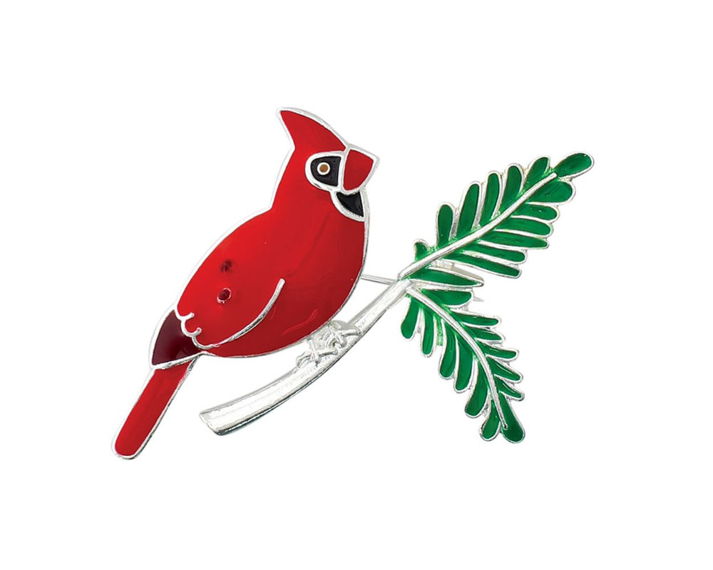 Cardinal on a Branch Brooch