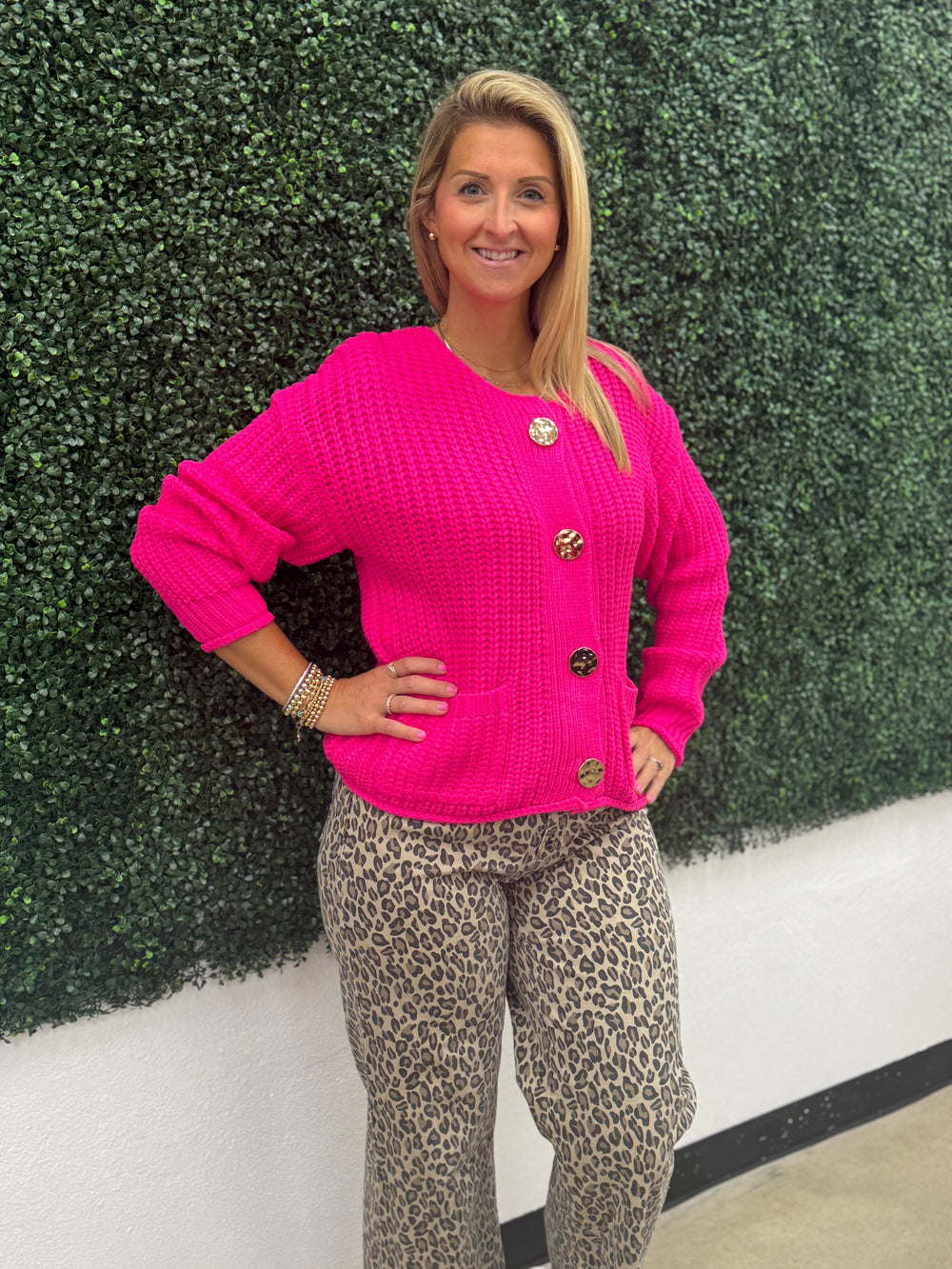 Hot Pink Button Down Cardigan